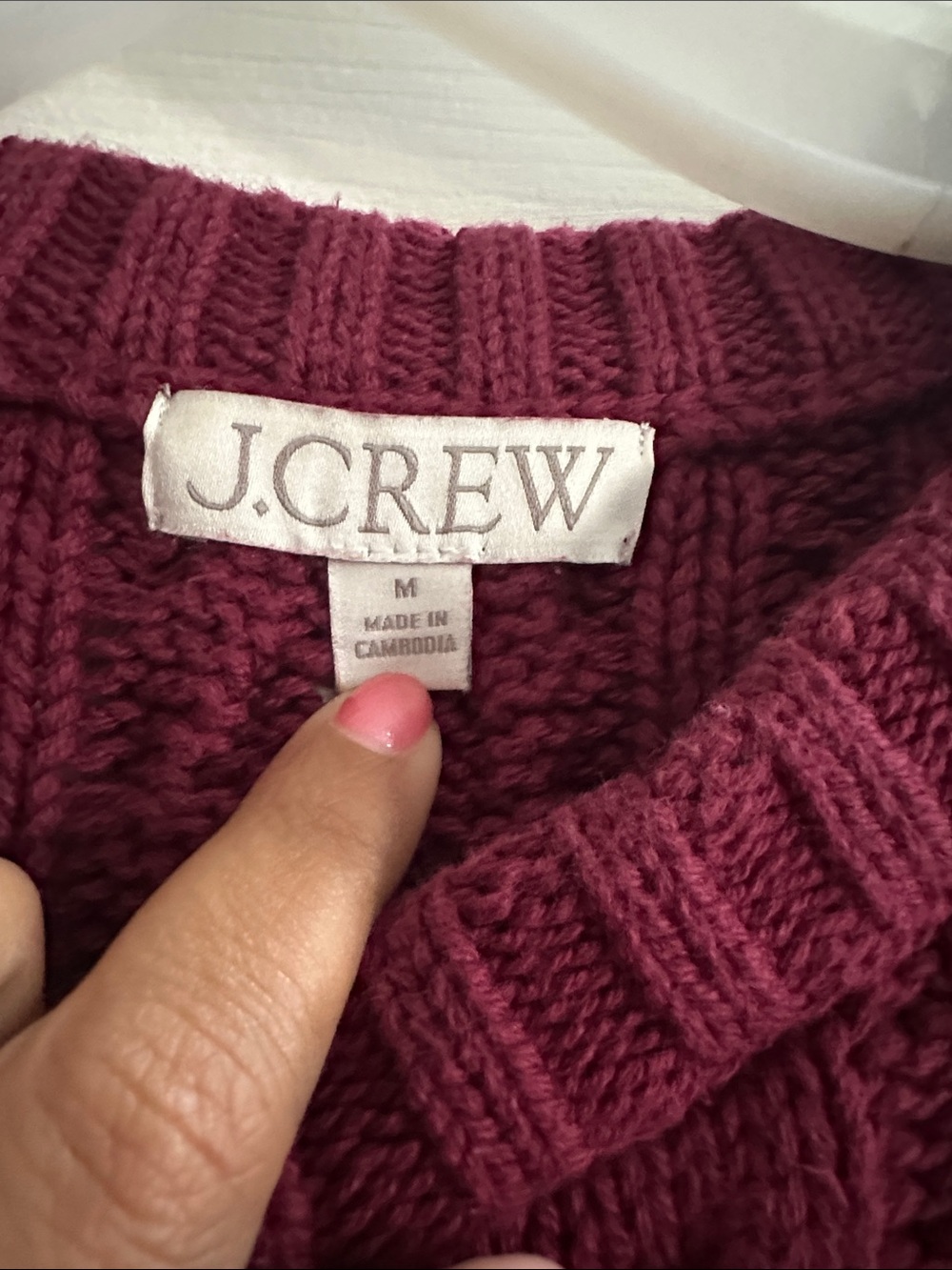 J. Crew Cable Knit Sweater M Chunky Fisherman Burgundy Wine Classic Preppy - Picture 4 of 8
